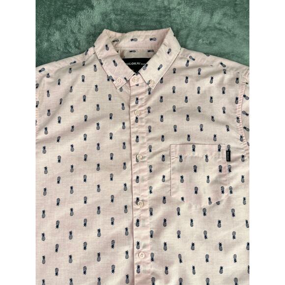 Molokai Surf Co Pink Pineapple Print Button Down Shirt Men's Large Tropical - Picture 4 of 10